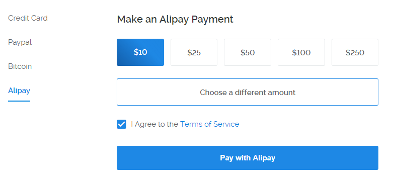 vultr 使用 Alipay 进行付款
