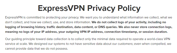 expressvpn隐私策略，不记录用户访问日志