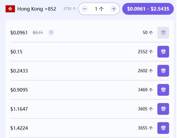 然后选择要接码的地区，这里我选择中国香港