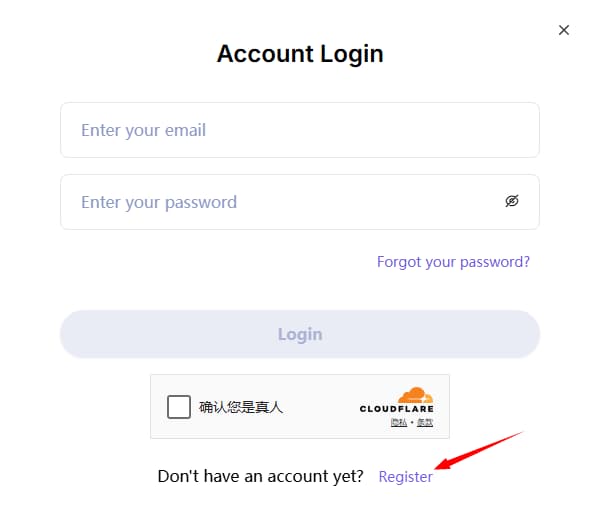 然后在登录界面，选择Register进行注册